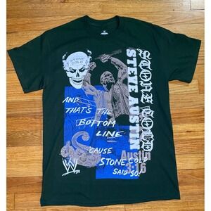 WWE Legends Stone Cold Steve Austin Mens Medium Dark Green Graphic T-Shirt